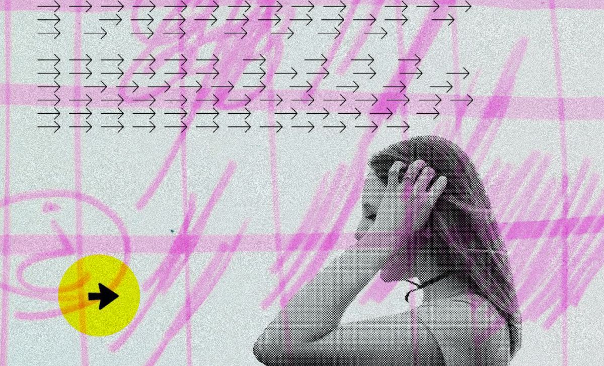 Illustration of a young person and a colorful background