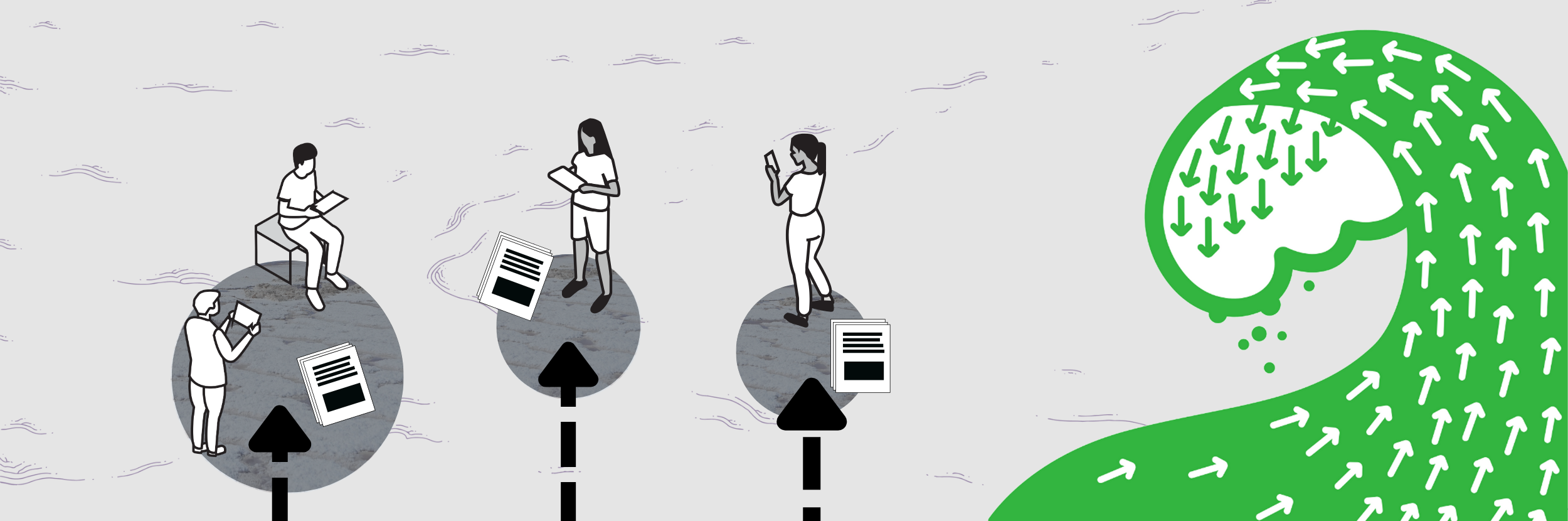 Big wave next to people floating on the water and reading the news